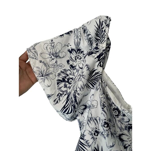 Lulus Dress‎ Blue White Tropical Sunshine White Floral Print Tiered Midi Large - Picture 10 of 16